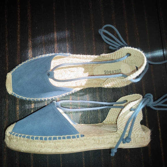 🆕Soludos Blue Suede Platform Espadrille Gladiator Sandals Size 9.5 US / EU 40 - Picture 1 of 15